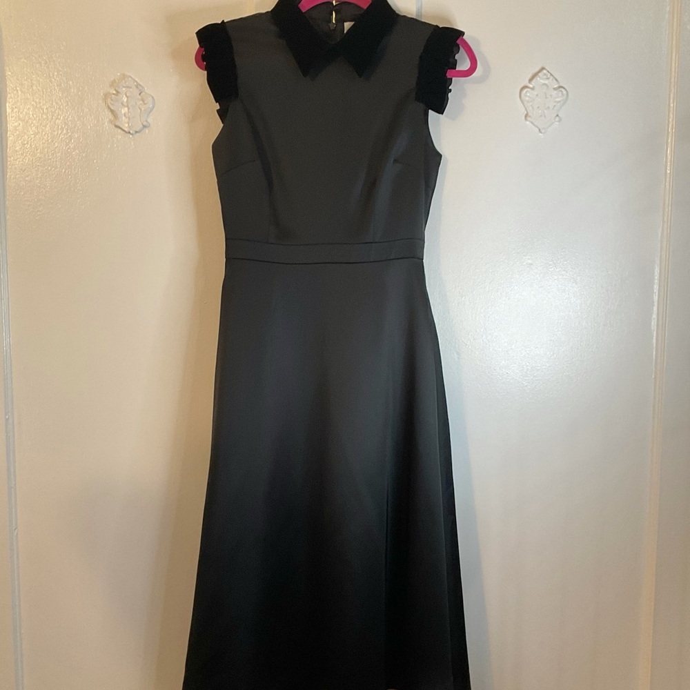 Whimsigoth Wednesday Addams Vibes Satin Aline Dress with Velvet Trim Size S